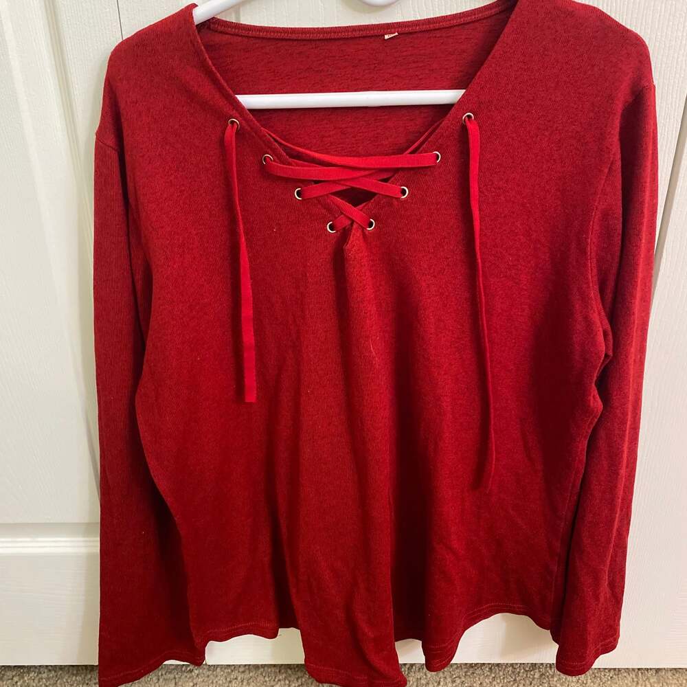 Nlife Women's Cute Fashion Lace Up V Neck Long Sleeve Top Size XL